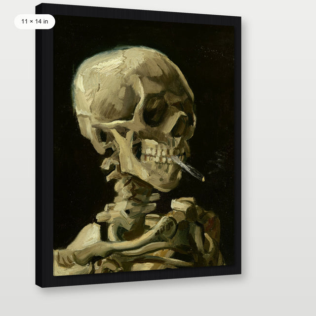 Van Gogh - Skull Of A Skeleton With Burning Cigarette, Black Floater Frame