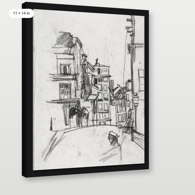 City Street Sketch, Black Floater Frame