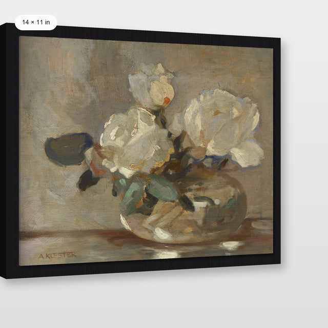 White Flower Pot, Black Floater Frame