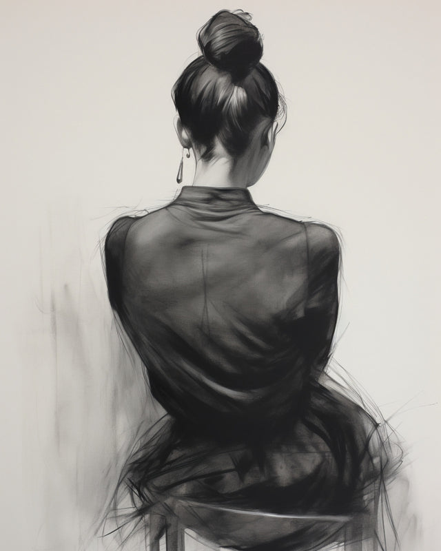 Seated Woman: Charcoal Elegance, Full Bleed