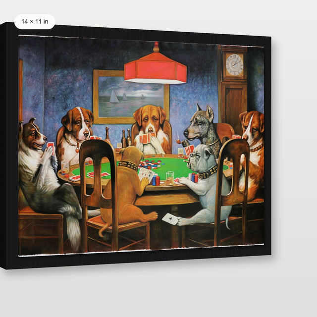 Coolidge - Dogs Playing Poker (A Friend in Need), Black Floater Frame