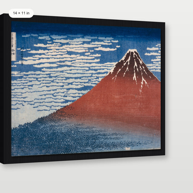 Hokusai - Red Fuji (Fine Wind, Clear Morning), Black Floater Frame