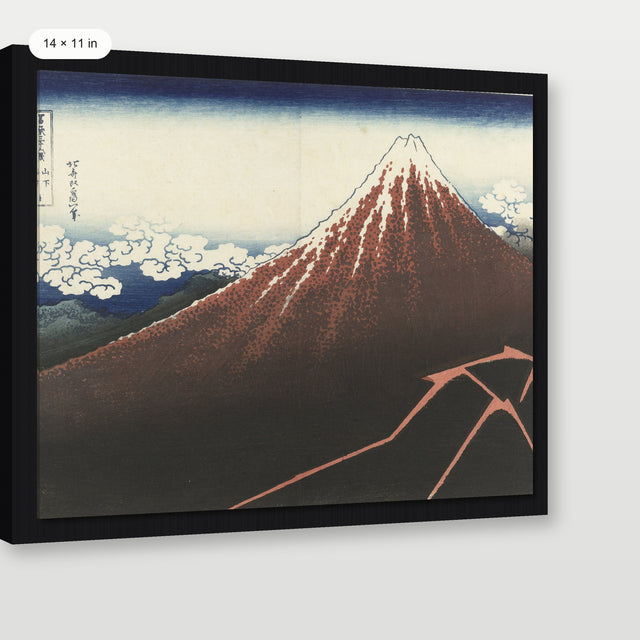 Hokusai - Rainstorm Beneath The Summit, Black Floater Frame