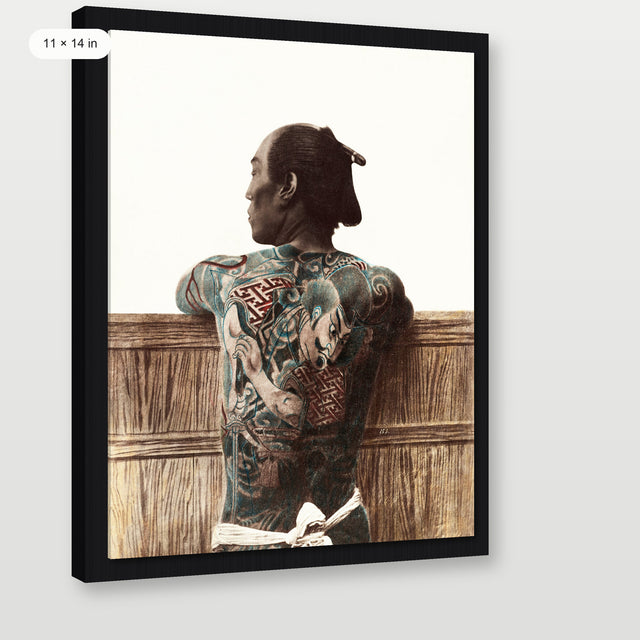 Kusakabe Kimbei - Tattooed Japanese Man, Black Floater Frame
