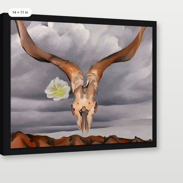 Okeeffe - Ram’s Head White Hollyhock and Little Hills, Black Floater Frame