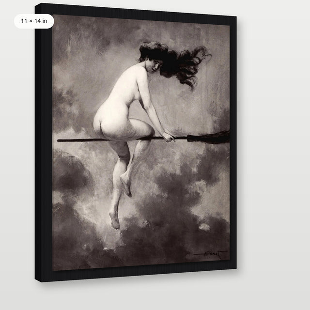 Penot - Witch on Broom, Black Floater Frame