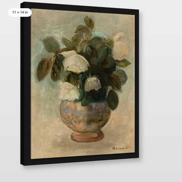 White Flower Still Life, Black Floater Frame