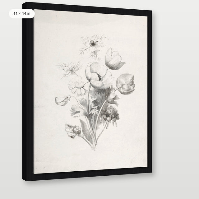 Flower Sketch, Black Floater Frame