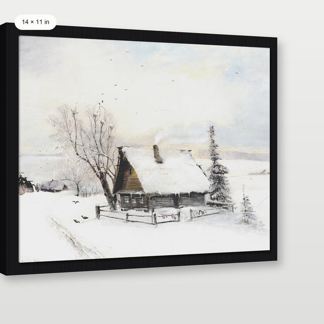 Winter Cottage, Black Floater Frame