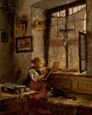 Girl Reading with Cat Art
