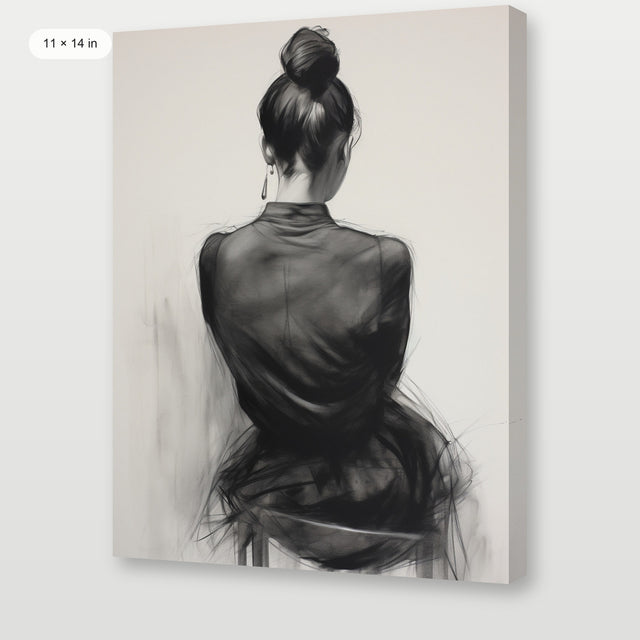 Seated Woman: Charcoal Elegance, Gallery Wrap