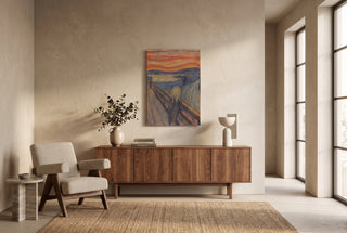 The Scream full bleed print hanging unframed in a modern living room