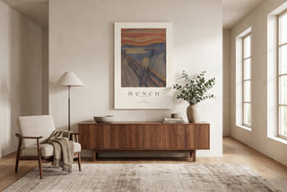 The Scream gallery poster print hanging unframed in a modern living room