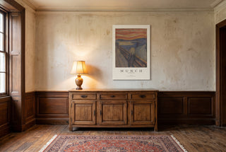 The Scream gallery poster canvas hanging in a vintage style room