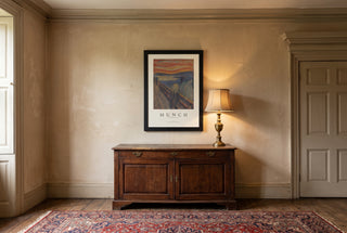 The Scream gallery poster print in a black frame in a vintage style room