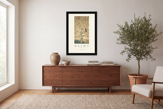 The Tree of Life gallery poster print in a black frame in a modern living room