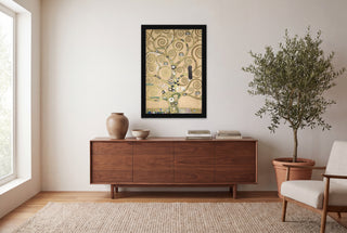 The Tree of Life full bleed print in a black frame in a modern living room