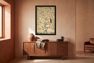 The Tree of Life full bleed print in a black frame in a southwestern style room