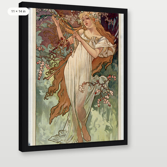 Mucha - Spring (The Seasons), Black Floater Frame