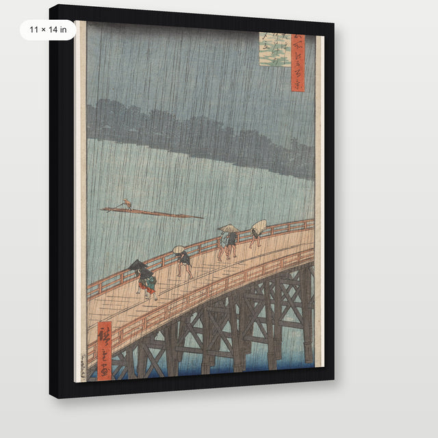 Hiroshige - Sudden Shower Over Shin-Ohashi Bridge, Black Floater Frame