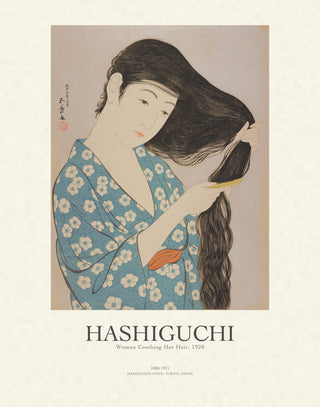 Woman Combing Her Hair by Hashiguchi Goyo, gallery poster print with printed cream mat and exhibition caption