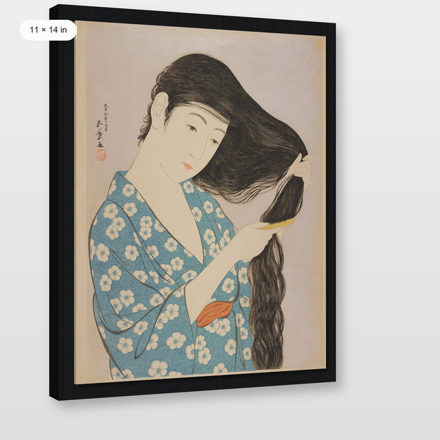 Hashiguchi - Woman Combing Her Hair, Black Floater Frame