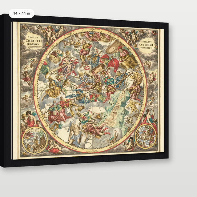 Cellarius - Harmonia Macrocosmica Celestial Chart, Black Floater Frame