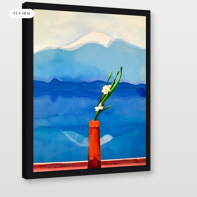 Hockney - Mount Fuji And Flowers, Black Floater Frame