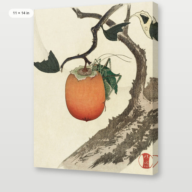 Hokusai - Kakivrucht Met Sprinkhaan, Gallery Wrap