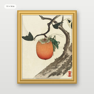 Hokusai - Kakivrucht Met Sprinkhaan