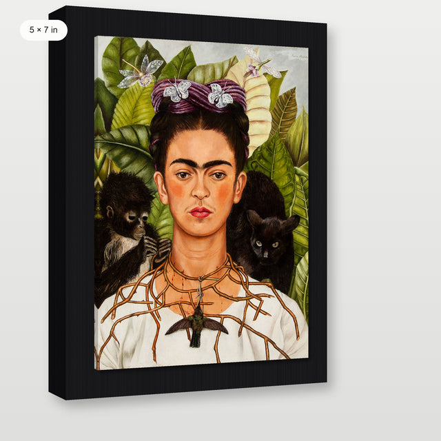 Kahlo - Self - portrait With Thorn Necklace And Hummingbird P2, Black Floater Frame
