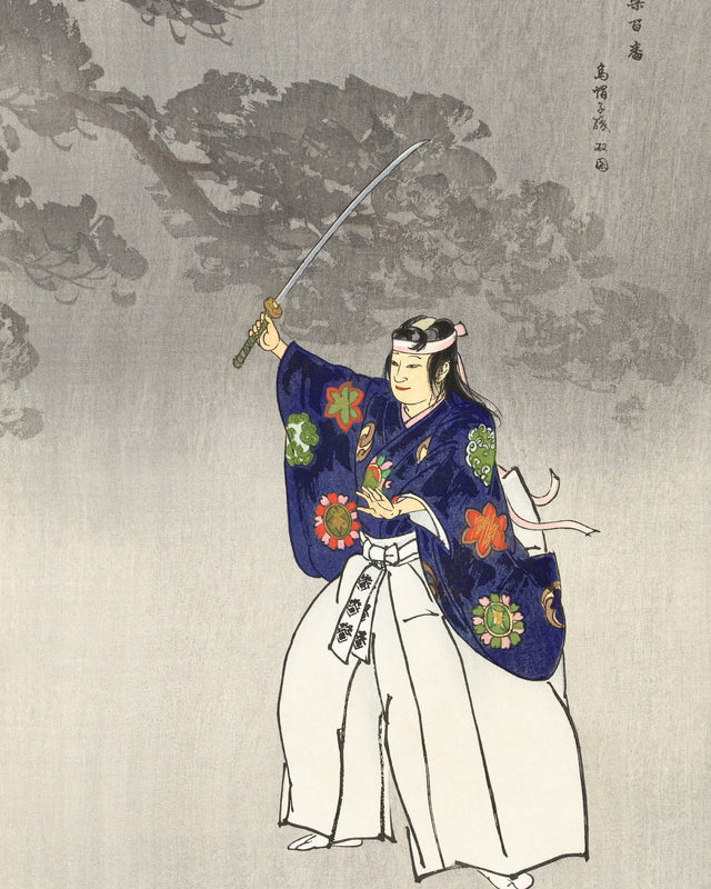 Tsukioka - Actors in the Noh Theater Play Eboshiori, Full Bleed
