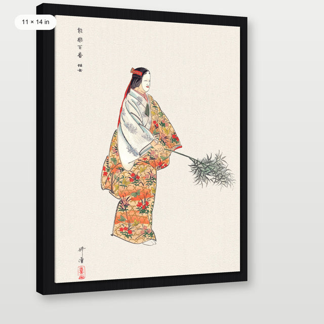 Tsukioka - Actors in the Noh Theater Play Hanjo, Black Floater Frame