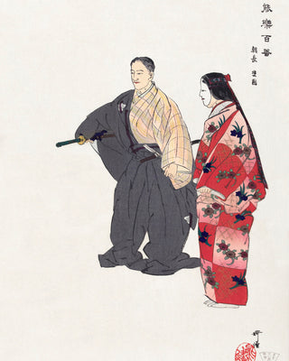 Tsukioka - Actors in the Noh Theater Play Tomonaga