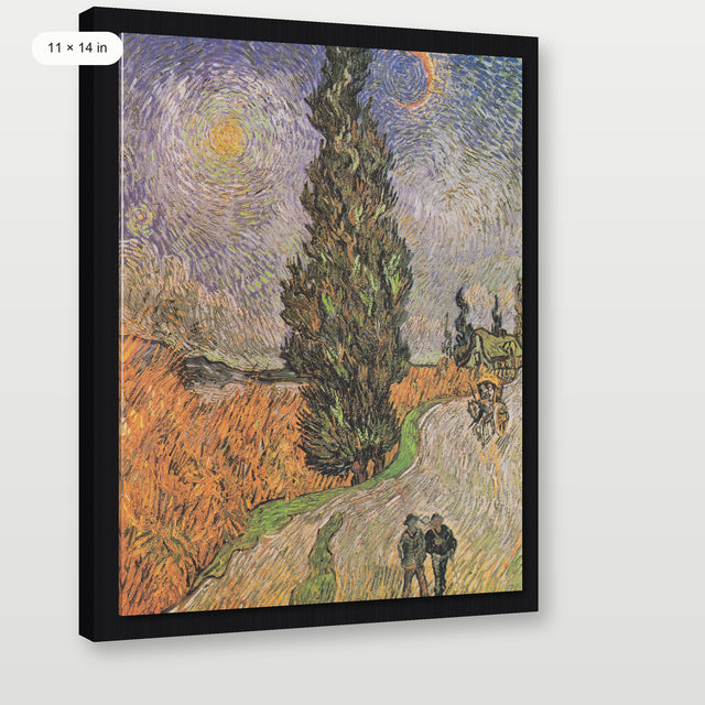 Van Gogh - Road With Cypress And Star, Black Floater Frame