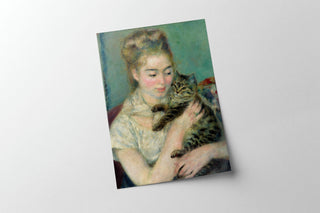 Woman with Cat PAINTING | Neutral Cat Home Decor | Vintage Cat Art
