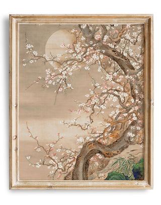 Japanese Blossom Sun Meditation Art Print | Yoga Wall Art | Antique Boho Painting | Peaceful Art | Zen Wall Art
