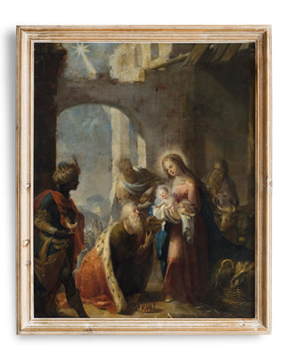 Vintage Christian Painting | Jesus Wall Art Painting | Christian Art Print | Three Wisemen | Adoration of the Magi