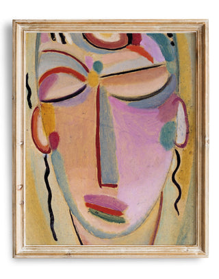 Vintage Abstract Portrait Art Print  | Yoga Wall Art | Antique Boho Painting | Peaceful Art | Zen Wall Art | Meditation Art