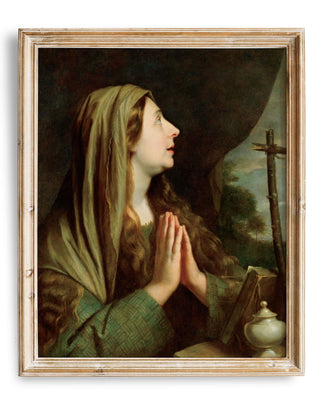 Vintage Prayer Madonna Art Print  | Religious Wall Art | Antique Christian Oil Painting | Prayer Art