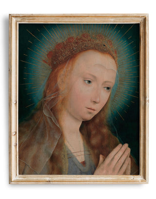 Vintage Virgin Mary Prayer Painting  | Religious Wall Art | Antique Christian Painting | Meditation Art