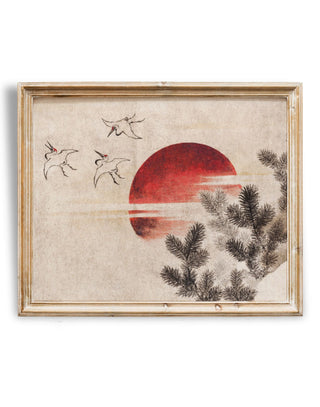 Japanese Sun Meditation Art Print  | Yoga Wall Art | Antique Boho Painting | Peaceful Art | Zen Wall Art